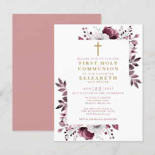 Invitación boho pink floral para primera comunión