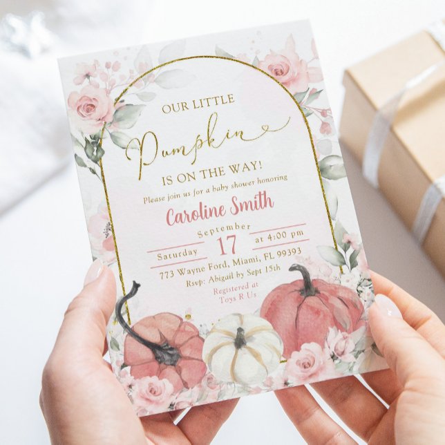 Invitación Boho Pink Floral Pumpkin Autumn Baby Shower (Subido por el creador)