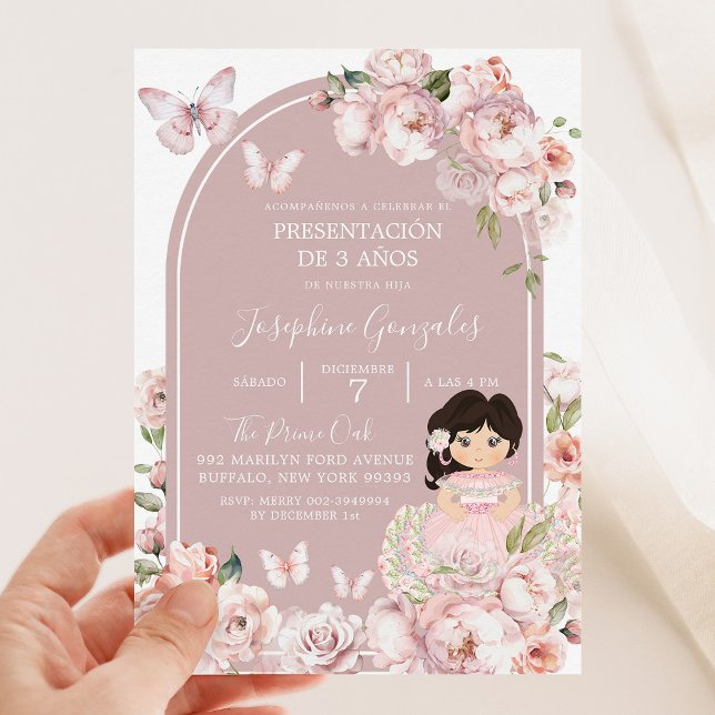 Invitación Boho Pink Girl Floral Presentación De 3 Años (Subido por el creador)