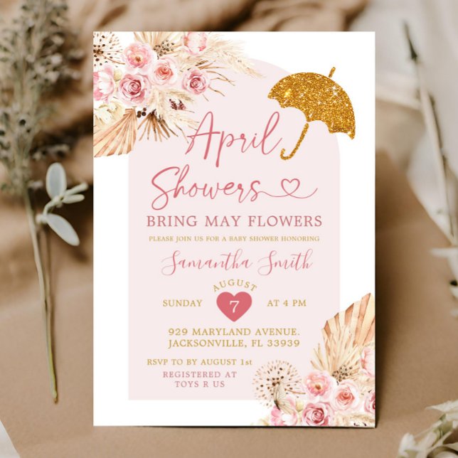 Invitación Boho Pink Gold Showers Baby Shower (Subido por el creador)