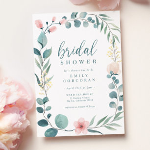 Invitación Boho Pink Green Floral Garden Bridal Shower