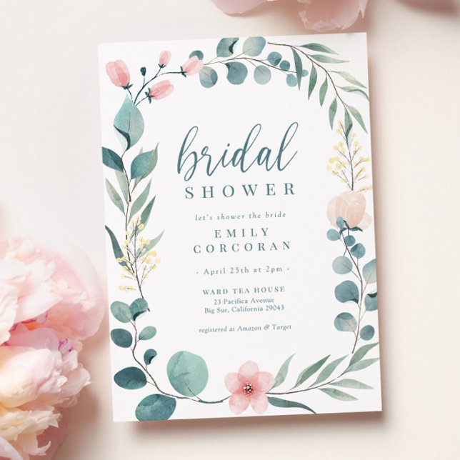 Invitación Boho Pink Green Floral Garden Bridal Shower (Subido por el creador)