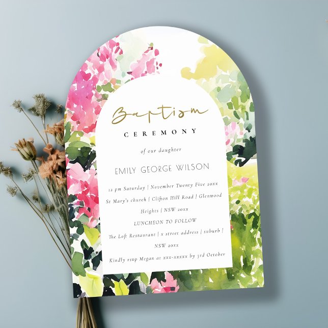 Invitación Boho Pink Green Tropical Bougainvillea Baptismo (Subido por el creador)