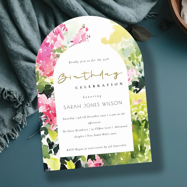 Invitación Boho Pink Green Tropical Bougainvillea Cumpleaños (Subido por el creador)