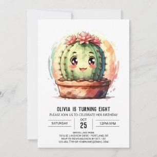 Invitación Boho Pink Happy Cactus Chica Cumpleaños