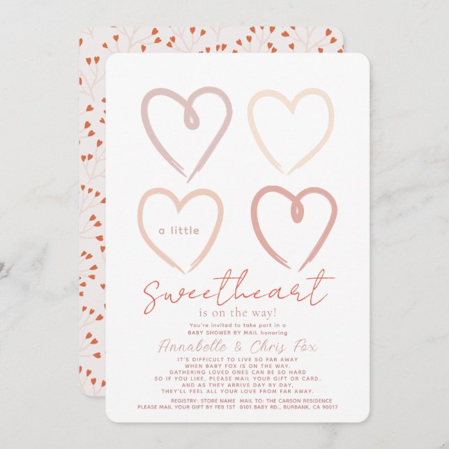 Invitación Boho Pink Hearts Slove Baby Shower por correo (Anverso / Reverso)