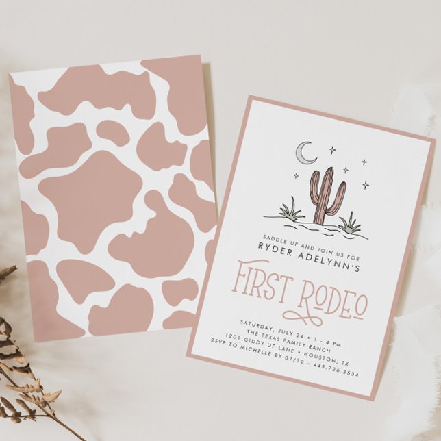 Invitación Boho Pink Modern Chicas Primer Rodeo Primer Cumple (Subido por el creador)
