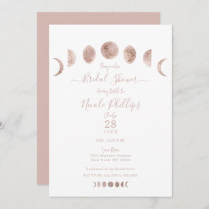 Invitación Boho Pink Moon Phases Moderno Minimal Bridal Showe
