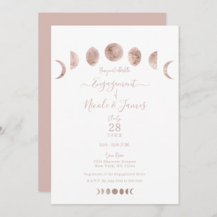 Invitación Boho Pink Moon Phases Moderno Mínimo Compromiso