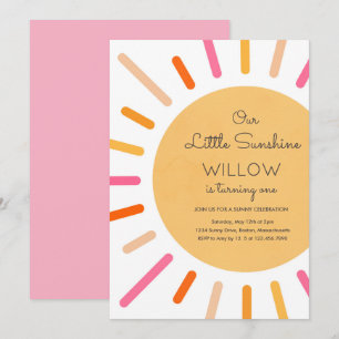 Invitación Boho Pink Our Little Sunshine Birday Party