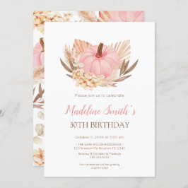 Invitación Boho Pink Pampas Grass Pumpkin Birthday