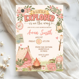 Invitación Boho Pink Pequeño Explorador En Camino Fiesta de B