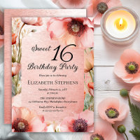 Boho Pink Poppies Floral Dulces 16 Cumpleaños Fies