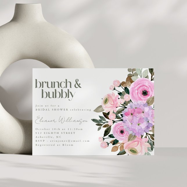 Invitación Boho Pink Purple Floral Cute Brunch Bubbly Shower (Subido por el creador)
