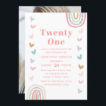 Invitación Boho Pink Rainbow Modern 21st Birthday Fiesta<br><div class="desc">El Boho Pink Rainbow Modern 21st Birthday Party Invitation te ofrece la información moderna de tu fiesta de 21 años en un arcoiris y un marco cardíaco rosado y tu foto favorita al revés. Es perfecto para invitar a familiares y amigos a su celebración. Easy DIY (hágalo usted mismo) editando...</div>