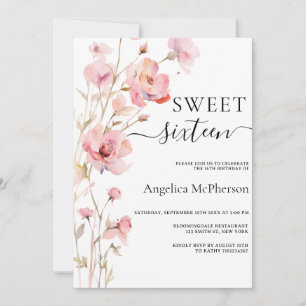 INVITACIÓN BOHO PINK RUBOR WATERCOLOR MEADOW FLORES DULCE 16