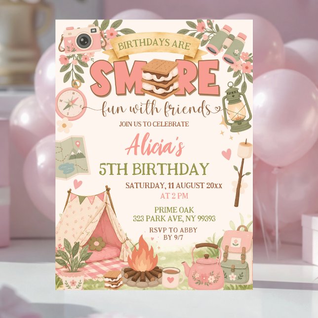 Invitación Boho Pink Smore Diversión Con Amigos Cumpleaños (Subido por el creador)