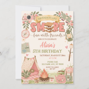 Invitación Boho Pink Smore Diversión Con Amigos Cumpleaños