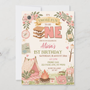 Invitación Boho Pink Smore Diversión para ser Primera Cumplea