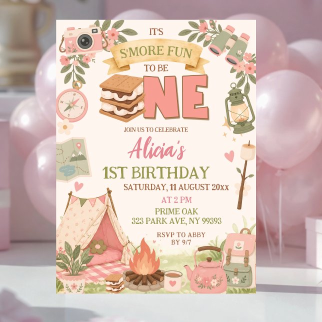 Invitación Boho Pink Smore Diversión para ser Primera Cumplea (Subido por el creador)