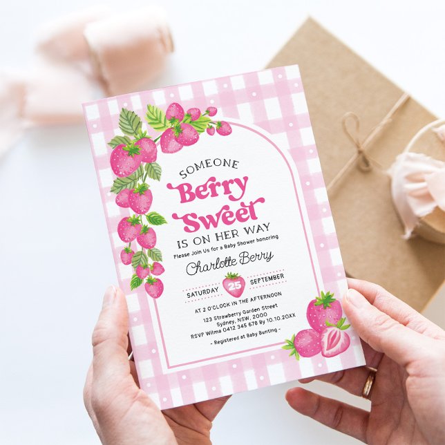 Invitación Boho Pink Strawberry Berry Sweet Baby Shower (Subido por el creador)