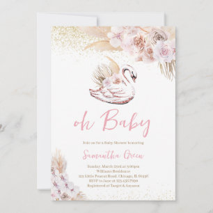 Invitación Boho Pink Swan Baby Shower