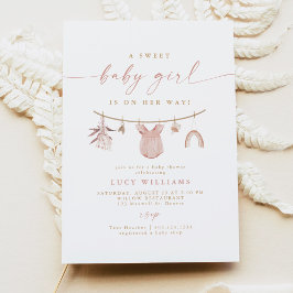 Invitación Boho Pink Sweet Baby Clothesline Baby Shower