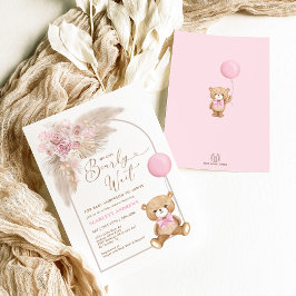 Invitación Boho Pink Teddy Bear Balón Pampas Niña
