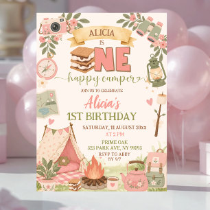 Invitación Boho Pink Un Feliz Campista Primer Cumpleaños
