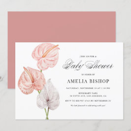 Invitación Boho Pink Watercolor Anthuriums Baby Shower