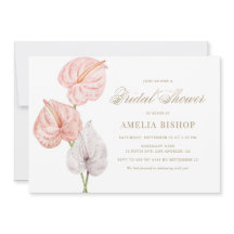 Boho Pink Watercolor Anthuriums Gold Bridal Shower