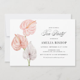 Invitación Boho Pink Watercolor Anthuriums Tea Fiesta