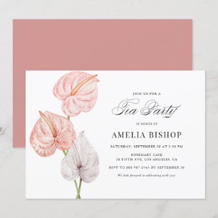 Invitación Boho Pink Watercolor Anthuriums Tea Fiesta