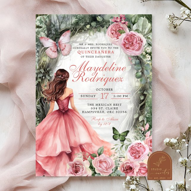 Invitación Boho Pink Whimsical Forest Quinceanera (Subido por el creador)