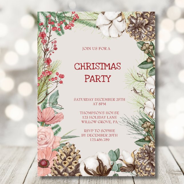 Invitación Boho planta navidades flores navidades fiesta (Subido por el creador)
