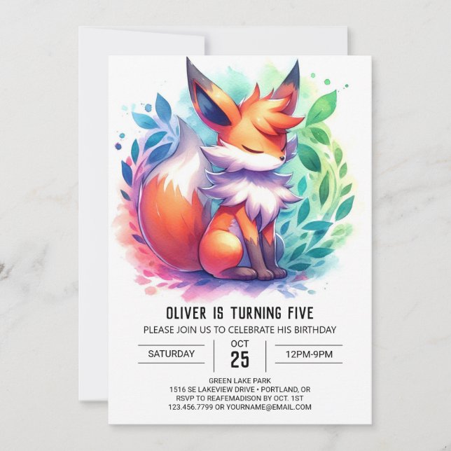 Invitación Boho Playful Fox Birthday (Anverso)