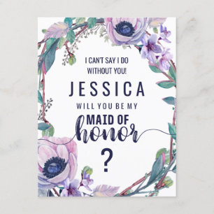 Invitación Boho Pluma y Floral ¿Serás mi Dama de Honor