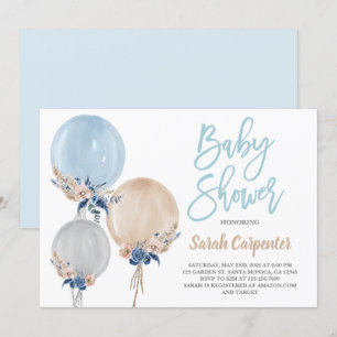 Invitación Boho polvoriento bebé azul Ducha globo niño