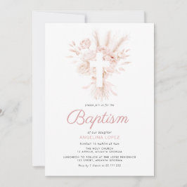 Invitación boho polvoriento rosa pampas bautismo floral