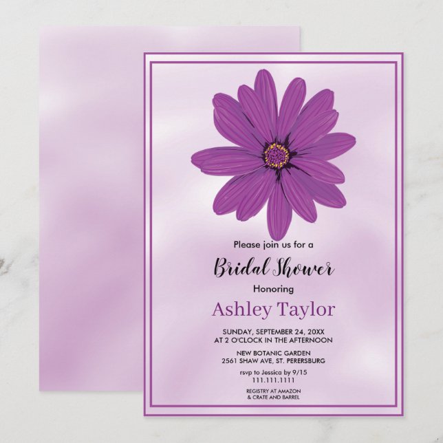 Invitación Boho polvoriento verde púrpura floral Bridal Showe (Anverso / Reverso)