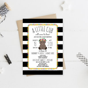 Invitación Boho Pom Poms Bear Cub Baby Shower