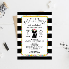 Invitación Boho Pom Poms Skunk Little Stinker Baby Shower
