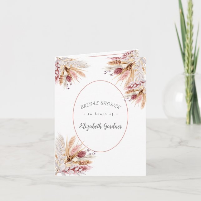 Invitación BOHO Pompas Flores Secas Regaderazo de Novia (Anverso)