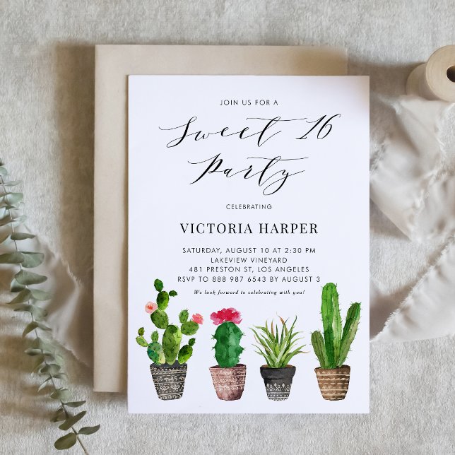 Invitación Boho Potted Succulents y Cactus Sweet 16 Fiestas (Subido por el creador)