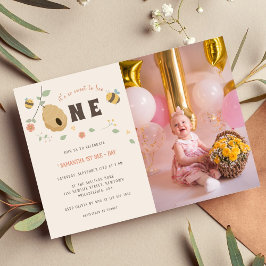 Invitación Boho Primer día de la abeja primera foto de cumple