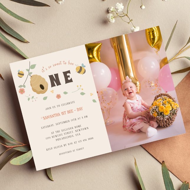 Invitación Boho Primer día de la abeja primera foto de cumple (Subido por el creador)