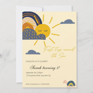 Invitación boho primer viaje alrededor del primer cumpleaños