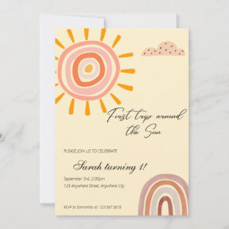Invitación boho primer viaje alrededor del primer cumpleaños