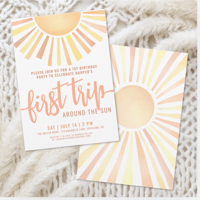 Invitación Boho Primer Viaje Alrededor Del Sol 1er Cumpleaños (Boho First Trip Around The Sun 1st Birthday Invitation )