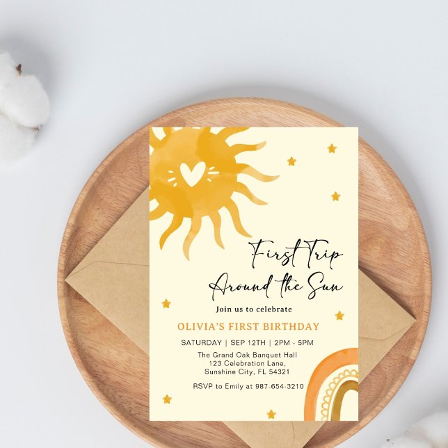 Invitación Boho Primer Viaje Alrededor Del Sol Boho Retro 1er (Subido por el creador)